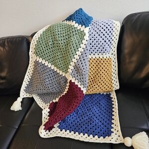 Colorful Crochet Blanket with Tassels